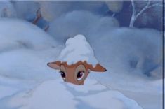 an animated sheep is standing in the snow