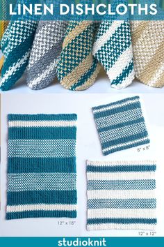 several different types of knitted ties are shown with the text, how to crochet linen dishcloths