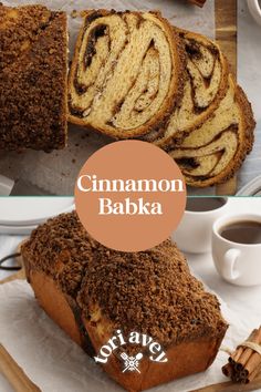 cinnamon babka bread is cut into slices