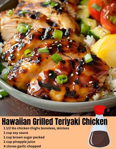 hawaiian grilled teriyaki chicken with rice and vegetables