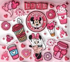 a tray with minnie mouse stickers on it