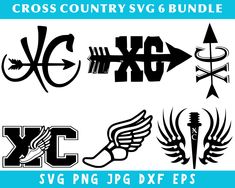 the cross country svg bundle is shown in black and white, with different designs