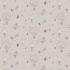 a wallpaper pattern with stars and trees on the side, in light grey color