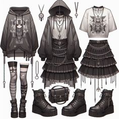 Goth Outfits Female, Simple Gothic Outfits, Anime Goth Outfits, Goth Clothes, Fashion Design Books, Fashion Vocabulary