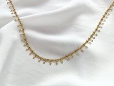 Matte Gold Dangle Bar Fringe Necklace Gold Fringe Necklace, Simple Gold Chain, Fringe Bracelet, Festival Necklace, Floating Necklace, Pearl Chain Necklace, Spike Necklace, Gold Fringe, Raw Crystal Necklace