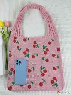 Bird in Bag - Stylish Cherry Pattern Knitted Tote Bag: Trendy Single Shoulder Beach Bag, Exquisitely Crafted Crochet Woven Handbag for Women Summer Knitted Shoulder Bag For Daily Use, Knitted Shoulder Bag For Daily Summer Use, Trendy Knitted Shoulder Bag For Beach, Trendy Knitted Vacation Shoulder Bag, Trendy Knitted Shoulder Bag For Vacation, Trendy Knitted Beach Bag, Casual Knitted Shopping Bags, Summer Knitted Shopping Bags, Knitted Tote Beach Bag For Vacation