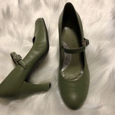 Mary Jane Style Heel . Never Worn. Olive Army/Green Color . Green Mary Janes, Army Green Color, Mary Jane Pumps, Mary Jane Heels, Leather Mary Janes, Pumps Flat, Green Leather, Army Green, Green Color