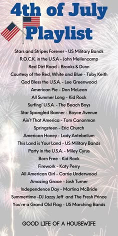 the 4th of july playlist with fireworks in the sky and stars on top of it