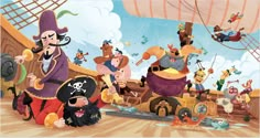 an image of cartoon characters in pirate costumes on a ship with other people around them