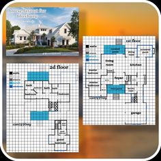 the floor plan for this house is shown in two different colors and sizes, including blue