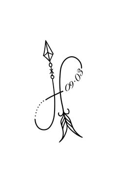 a black and white drawing of a letter k with an arrow on it's side