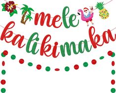 a merry christmas banner with pineapples and palm trees on the bottom right hand corner