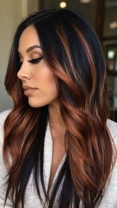 Copper Money Piece Hair Black Copper Highlights Money Piece Hair Black, Copper Money Piece Hair, Copper Money Piece, Copper Highlights On Black Hair, Highlights On Black Hair, Money Piece Hair, Balayage Hair Copper, Short Haircuts For Black Women, Rambut Brunette