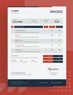 an invoice is displayed on a red and white background with the wording below it