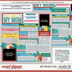 the front and back pages of an all about me single page kit