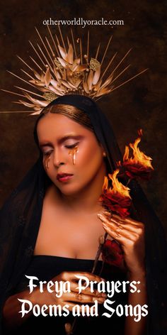 a woman wearing a crown and holding a rose in her hands with the words, fray prayer