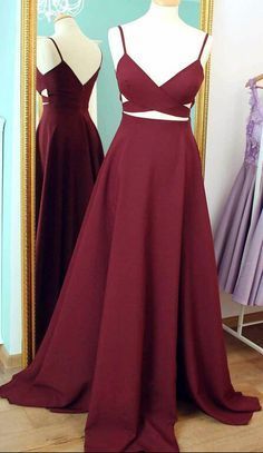 Home Sewn Prom Dresses, Sukienki Maksi, Burgundy Evening Dress, 2 Piece Prom Dress, Evening Dress Long, Spaghetti Strap Prom Dress, Stil Boho, Burgundy Prom Dress, Piece Prom Dress