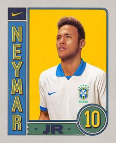 a soccer card with a man wearing a white and blue shirt on it's back