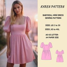 the babydoll mini dress sewing pattern is shown