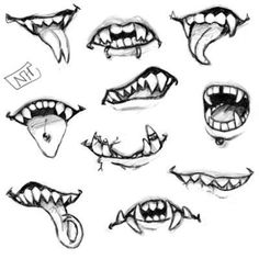 various mouths and teeth drawn in pencil