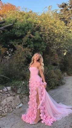 Princess Dress Sweet 16, Pink Unique Prom Dress, Sweet Sixteen Dress, Long Pink Floral Dress, Sweet Sixteen Dresses, Flower Prom Dress, Mermaid Prom Dresses Lace, Pink 3d, Purple Prom Dress