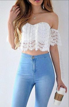 Jeans + crop + latte                                                                                                                                                                                 More Maxi Skirts, Waist Jeans, Cute Summer Outfits, Girly Outfits