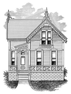 this is an artist's rendering of the front elevation of these victorian home plans