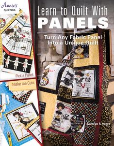 the cover of learn to quilt with panels, featuring an image of children's clothes and