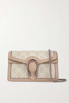 GUCCI Dionysus super mini leather-trimmed coated-canvas shoulder bag | NET-A-PORTER Gucci Beige Bags With Silver-tone Hardware, Gucci Monogram Bag, Mini Designer Bags, Dionysus Super Mini Bag, Gucci Dionysus Super Mini, Gucci Bag Dionysus, Designer Belt Bag, Clubbing Outfits, Women's Bags By Style