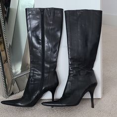 Purchased New By Me. Excellent Like New Condition. Only Worn Once. Size 8. Black Leather. Leather Upper, Leather Lining Leather Sole. Zip Closure. They Come From My Very Clean, Pet And Smoke Free Home. Black Leather Heel Boots, Leather Heel Boots, High Heeled Boots, Leather Heeled Boots, Charles David, Black Leather Heels, Ladies Shoes, Heel Boots, Flea Market