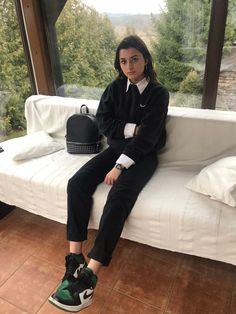 Jordan 1 With Dress Outfit, Dress Pants With Jordans, Jordan 1 Green Outfit Women, Women’s Jordans Outfit, Jordan Winter Outfits, Air Jordan 1 High Outfit Women, Air Jordan 1 Outfit Women Dress, Jordan Air 1 Outfit Women, Outfits Con Nike Jordan