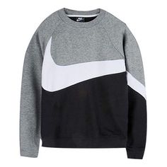 Nike Big Swoosh French Terry 'Grey/Black' AR3089-011 (Men's) Gray Crewneck, Typography Graphic, Grey Crewneck, Swoosh Logo, Nike Outfits, Track Jackets, Men's Nike, Black Hoodie, Black Sweaters