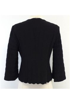 Size 8 Black Quilted Scalloped Jacket Body 72% Acetate 28% Silk Lining 100% Polyester Made in Italy Clasps on front Shoulder to Hem 20" Minimalist Fashion Casual, Armani Collezioni, Black Quilt, Quilted Jacket, Minimalist Fashion, Fashion Casual, Casual Fashion, In Italy, Long Sleeve Blouse