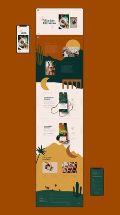 an orange and green brochure with pictures on the front, side by side