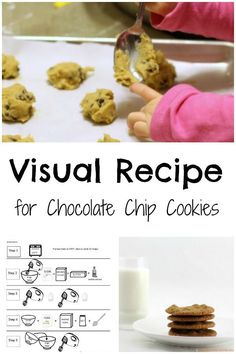 the cover of visual recipe for chocolate chip cookies, with an image of a cookie being spooned into it