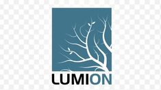 the lumion logo is shown on a white background, with blue and gray trees in