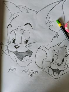 a drawing of tomy and jerry with colored crayons