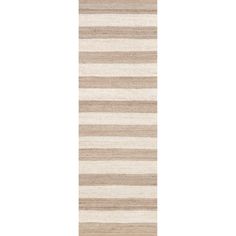 a beige and white rug with vertical stripes