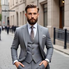 This is new modern Slim fit 3D Cut style which give you look slimmer and smarter. Item Include ( Coat+ Vest+ Pant) Color - grey Jacket and vest are lined with 100% Satin Notch Lapel, Two Pockets at bottom of jacket and one inside. Free Express Shipping all over the world. 3piece Suit Men Wedding Grey, Gray Groom's Suit, Gray Three-piece Suit For Semi-formal Occasions, Fitted Gray Three-piece Suit For Business