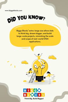 A creative design featuring the benefits of Biggo Blocks for STEM learning, showcasing its ability to inspire large-scale building projects for kids. Dream Bigger, Think Big, Imaginative Play, Dream Big, Large Size, Did You Know, Fun Facts, Extra Large, Encouragement