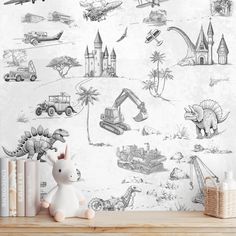 the wallpaper is decorated with many different types of things