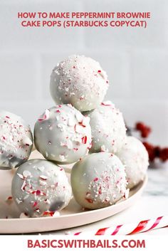 white chocolate peppermint brownie cake pops with sprinkles on top