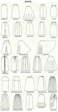 the instructions for how to wear skirts in different styles and colors, including pleating