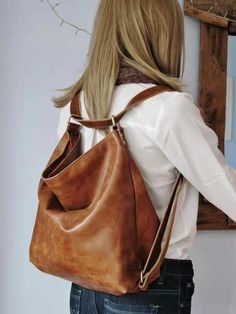 Split-Joint Backpack Bags Crossbody Bags Handbags BROWN-One_size Brown Backpacks, Faux Leather Backpack, Beg Tangan, Vintage Backpacks, Convertible Bags, Convertible Backpack, Leather Purse, Leather Tote Bag, Leather Handbag