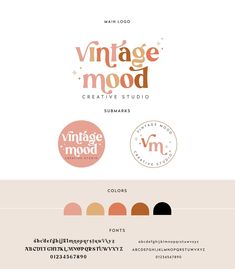 the vintage mood logo is shown with different colors and font options for each type of item