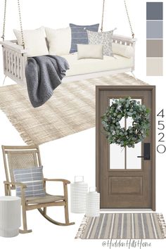 Cute front porch decor ideas for spring Grey House Porch Decor, Front Porch Sitting, Neutral Porch Decor, Early Spring Porch Decor, Early Spring Front Porch Decor, Long Narrow Porch Ideas, Front Porch Summer Decor Ideas, Fromt Porch Ideas