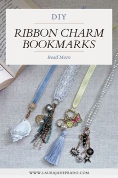 diy ribbon charm bookmarks Bookmarks Creative Ideas, Diy Bookmarks Tutorials, Diy Bookmark With Charm, Bookmarks With Ribbon, Braided Bookmark Diy, Bow Bookmark Diy, Bible Bookmarks Diy Ribbons, Bookmark Charms Diy, Diy Ribbon Bookmarks