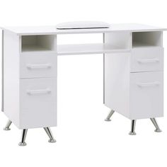 a white computer desk with two drawers