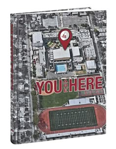 an aerial view of a football stadium with the words you're here on it