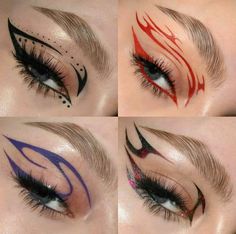 Graphic Liner Halloween, Asymmetrical Eyeliner, Eyeliner Ideas Creative, Cool Eyeliner Ideas, Cool Eyeliner Looks, Creative Eyeliner Looks, Easy Graphic Eyeliner, Black Graphic Eyeliner